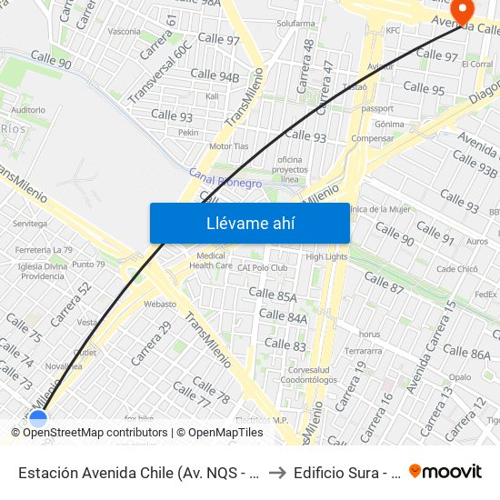 Estación Avenida Chile (Av. NQS - Cl 71c) to Edificio Sura - Eps map