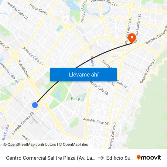 Centro Comercial Salitre Plaza (Av. La Esperanza - Kr 68a) to Edificio Sura - Eps map