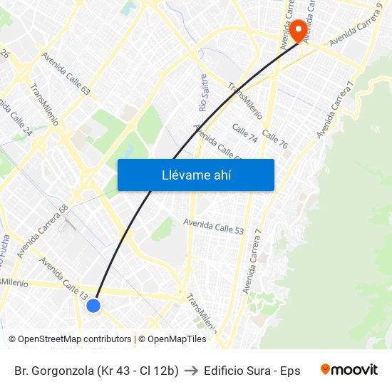 Br. Gorgonzola (Kr 43 - Cl 12b) to Edificio Sura - Eps map