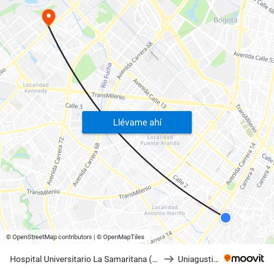 Hospital Universitario La Samaritana (Kr 8 - Cl 0 Sur) to Uniagustiniana map