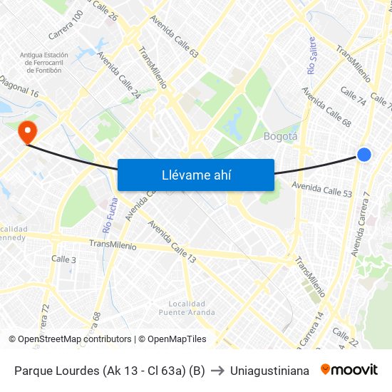 Parque Lourdes (Ak 13 - Cl 63a) (B) to Uniagustiniana map