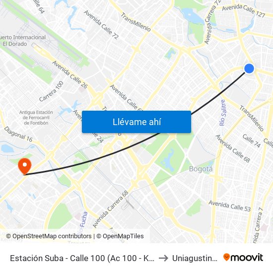 Estación Suba - Calle 100 (Ac 100 - Kr 62) (C) to Uniagustiniana map