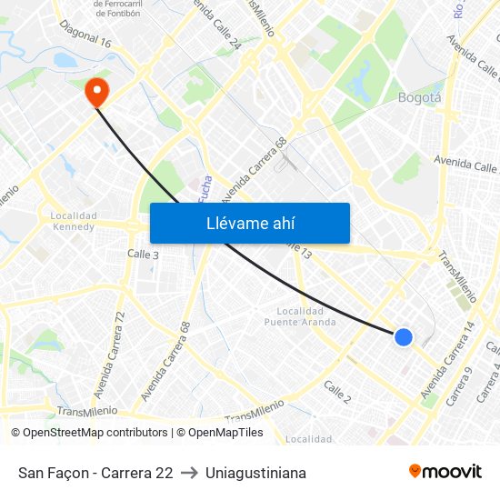 San Façon - Carrera 22 to Uniagustiniana map