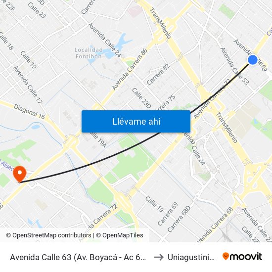 Avenida Calle 63 (Av. Boyacá - Ac 63) (B) to Uniagustiniana map