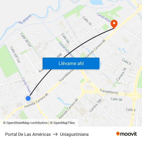 Portal De Las Américas to Uniagustiniana map