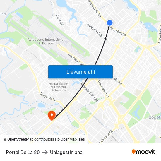 Portal De La 80 to Uniagustiniana map