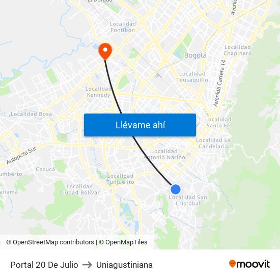 Portal 20 De Julio to Uniagustiniana map