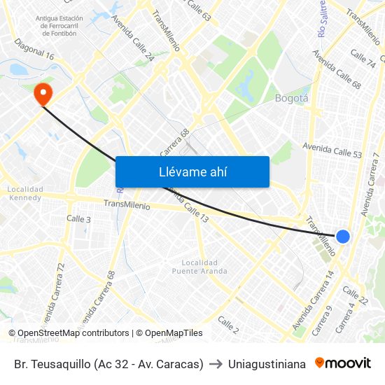 Br. Teusaquillo (Ac 32 - Av. Caracas) to Uniagustiniana map