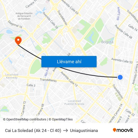 Cai La Soledad (Ak 24 - Cl 40) to Uniagustiniana map