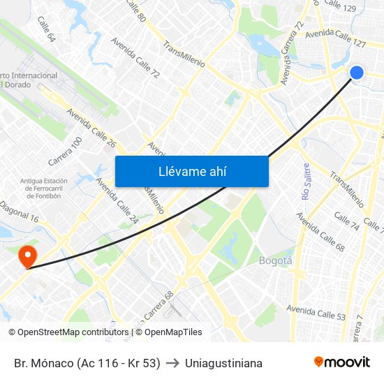 Br. Mónaco (Ac 116 - Kr 53) to Uniagustiniana map