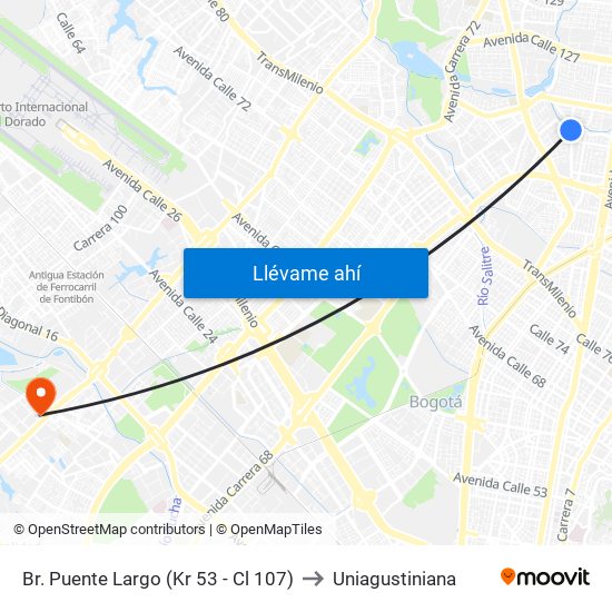Br. Puente Largo (Kr 53 - Cl 107) to Uniagustiniana map