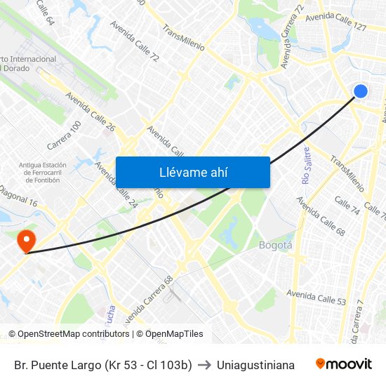 Br. Puente Largo (Kr 53 - Cl 103b) to Uniagustiniana map