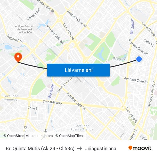 Br. Quinta Mutis (Ak 24 - Cl 63c) to Uniagustiniana map