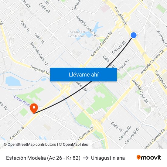 Estación Modelia (Ac 26 - Kr 82) to Uniagustiniana map