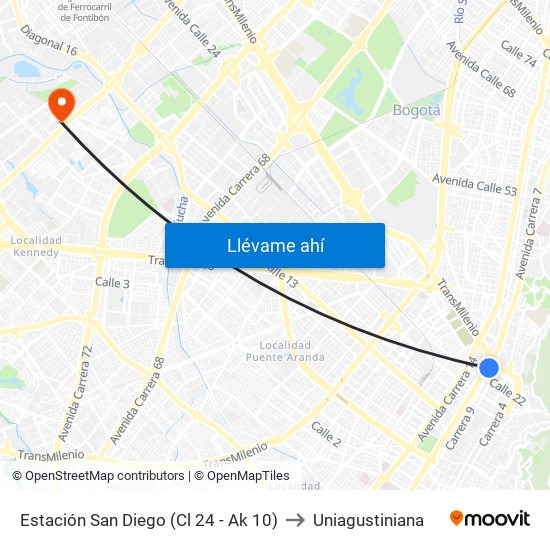 Estación San Diego (Cl 24 - Ak 10) to Uniagustiniana map