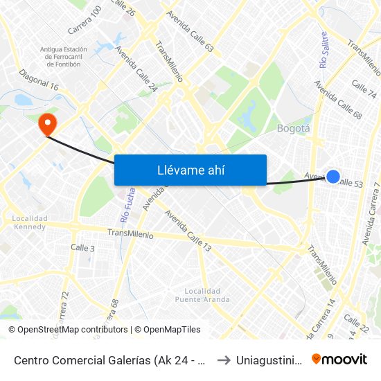 Centro Comercial Galerías (Ak 24 - Ac 53) to Uniagustiniana map