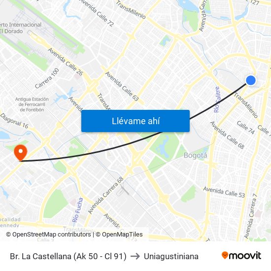 Br. La Castellana (Ak 50 - Cl 91) to Uniagustiniana map