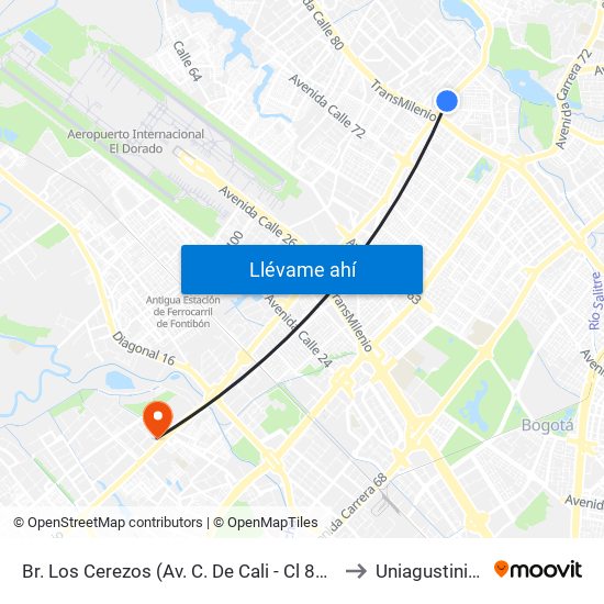 Br. Los Cerezos (Av. C. De Cali - Cl 82a Bis) to Uniagustiniana map