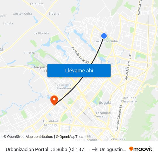 Urbanización Portal De Suba (Cl 137 - Kr 90a) to Uniagustiniana map