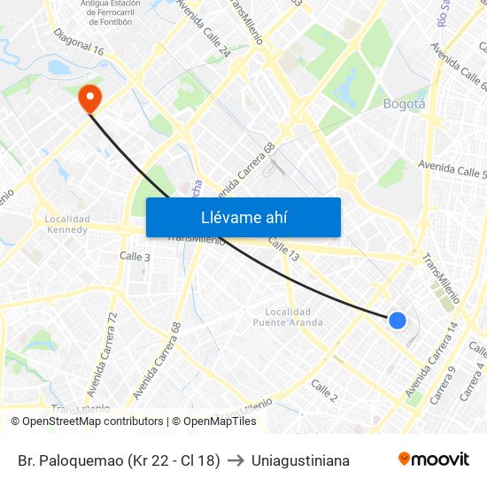 Br. Paloquemao (Kr 22 - Cl 18) to Uniagustiniana map