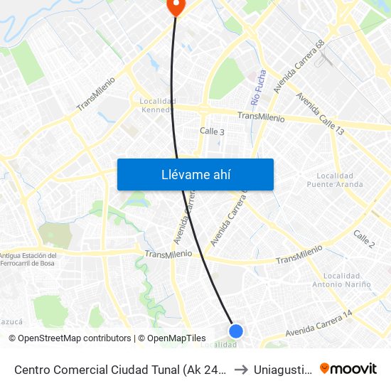 Centro Comercial Ciudad Tunal (Ak 24a - Cl 48b Sur) to Uniagustiniana map