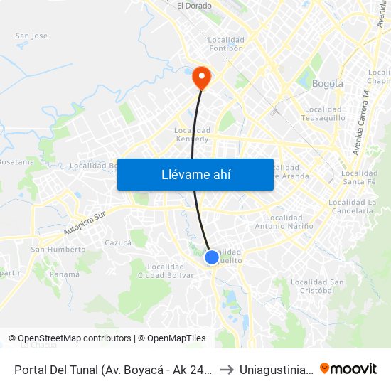 Portal Del Tunal (Av. Boyacá - Ak 24) (A) to Uniagustiniana map