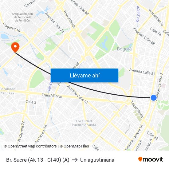 Br. Sucre (Ak 13 - Cl 40) (A) to Uniagustiniana map