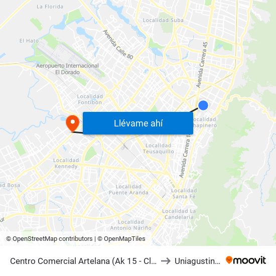 Centro Comercial Artelana (Ak 15 - Cl 86a) (A) to Uniagustiniana map