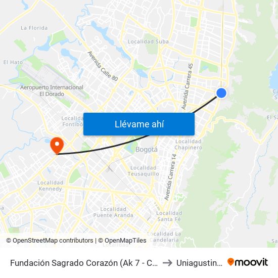 Fundación Sagrado Corazón (Ak 7 - Cl 116) (A) to Uniagustiniana map