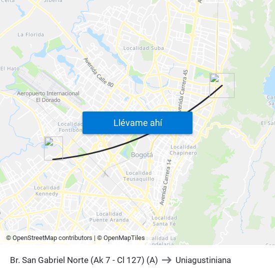 Br. San Gabriel Norte (Ak 7 - Cl 127) (A) to Uniagustiniana map