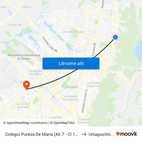 Colegio Pureza De María (Ak 7 - Cl 147) (A) to Uniagustiniana map