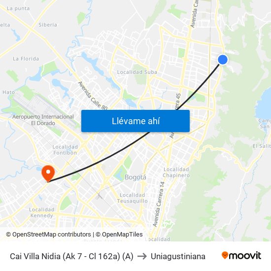 Cai Villa Nidia (Ak 7 - Cl 162a) (A) to Uniagustiniana map