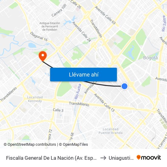 Fiscalía General De La Nación (Av. Esperanza - Ak 50) to Uniagustiniana map