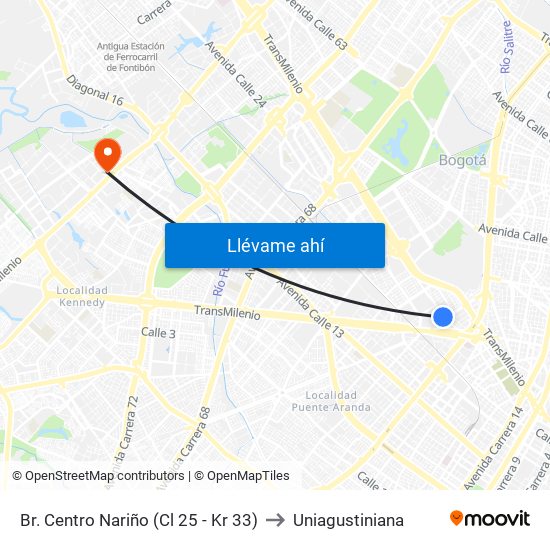 Br. Centro Nariño (Cl 25 - Kr 33) to Uniagustiniana map