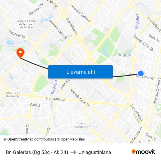 Br. Galerías (Dg 53c - Ak 24) to Uniagustiniana map