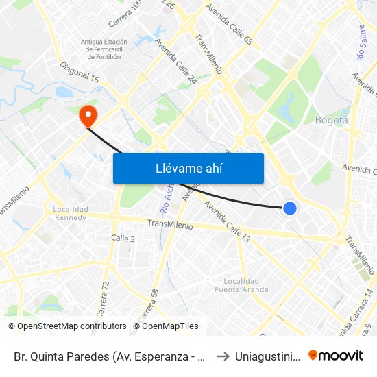 Br. Quinta Paredes (Av. Esperanza - Kr 44a) to Uniagustiniana map