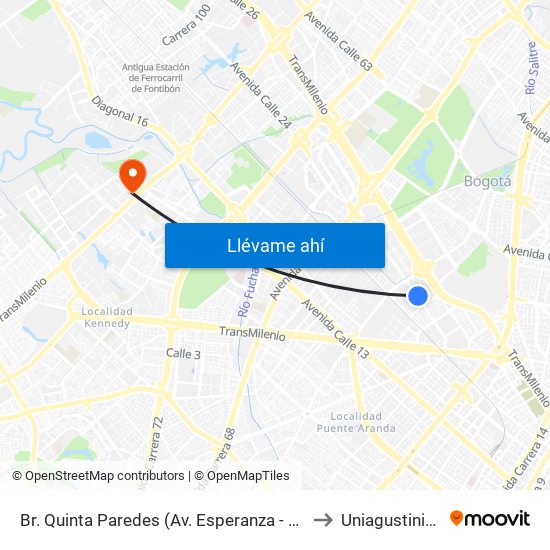 Br. Quinta Paredes (Av. Esperanza - Kr 45) to Uniagustiniana map