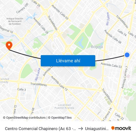 Centro Comercial Chapinero (Ac 63 - Kr 9a) to Uniagustiniana map