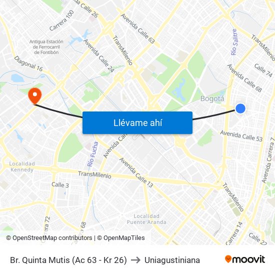 Br. Quinta Mutis (Ac 63 - Kr 26) to Uniagustiniana map