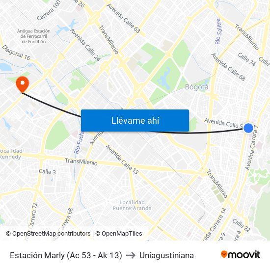 Estación Marly (Ac 53 - Ak 13) to Uniagustiniana map