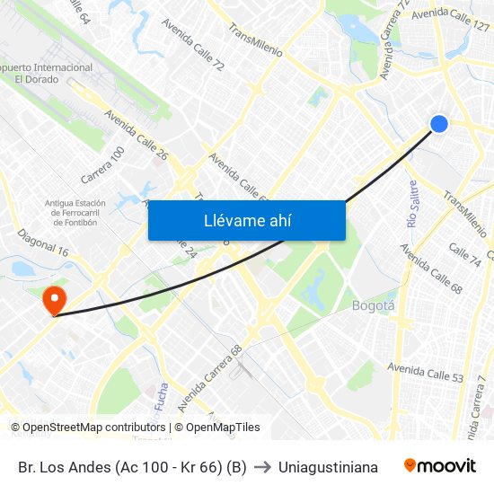 Br. Los Andes (Ac 100 - Kr 66) (B) to Uniagustiniana map