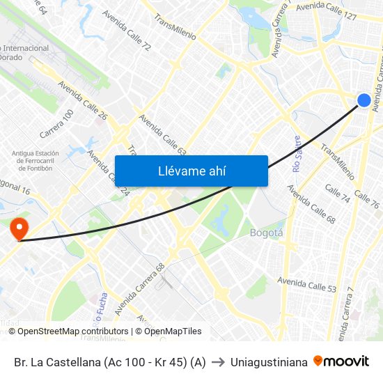 Br. La Castellana (Ac 100 - Kr 45) (A) to Uniagustiniana map