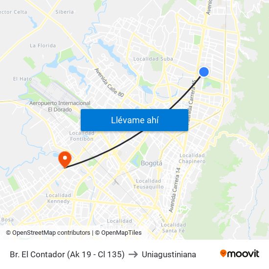 Br. El Contador (Ak 19 - Cl 135) to Uniagustiniana map