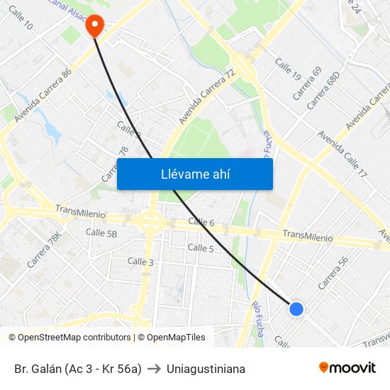 Br. Galán (Ac 3 - Kr 56a) to Uniagustiniana map