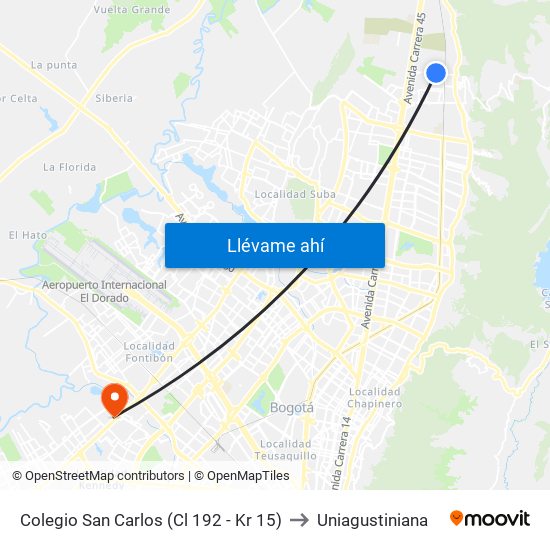 Colegio San Carlos (Cl 192 - Kr 15) to Uniagustiniana map