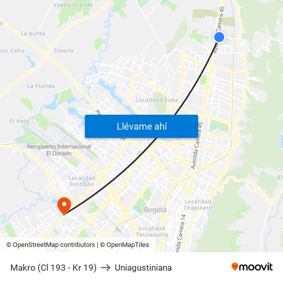 Makro (Cl 193 - Kr 19) to Uniagustiniana map