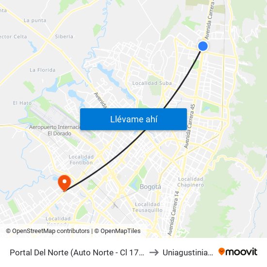 Portal Del Norte (Auto Norte - Cl 174a) to Uniagustiniana map