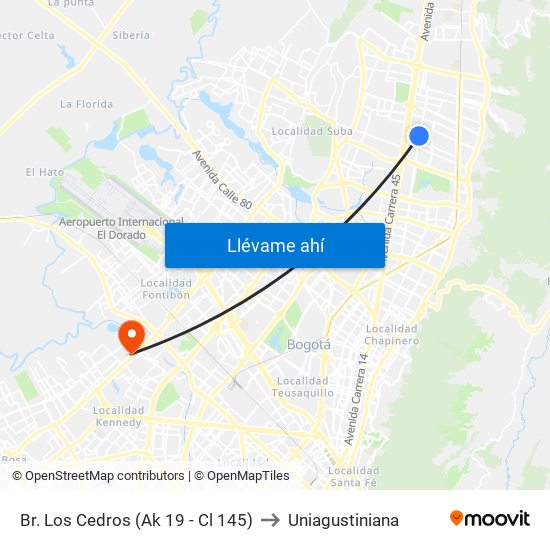 Br. Los Cedros (Ak 19 - Cl 145) to Uniagustiniana map