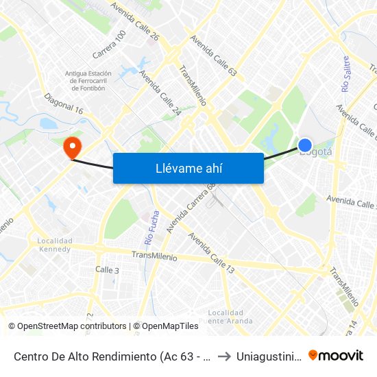 Centro De Alto Rendimiento (Ac 63 - Tv 59a) to Uniagustiniana map