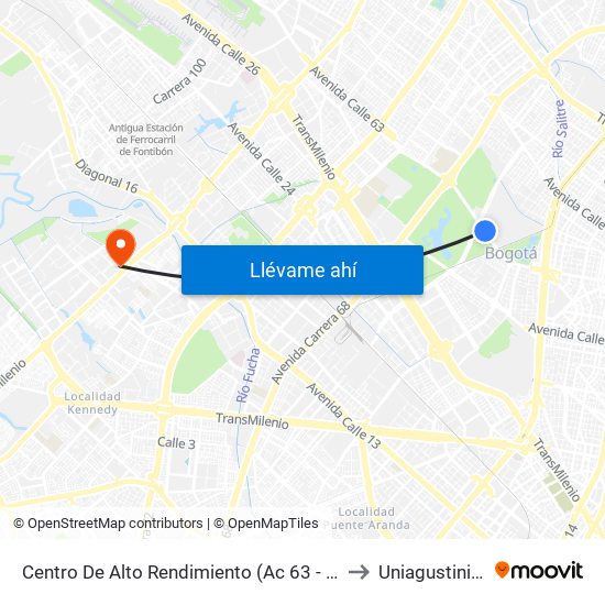 Centro De Alto Rendimiento (Ac 63 - Ak 60) to Uniagustiniana map